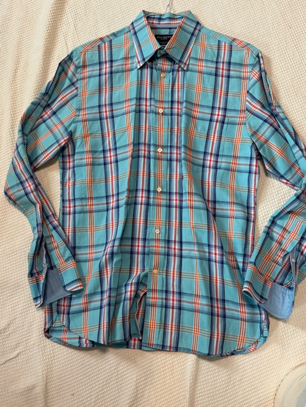 Hackett London  Blue Plaid Men's Button-Up Shirt Italian linen cotton